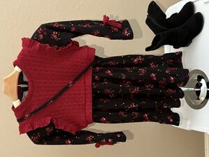 Girls Floral Dress & Sweater Vest